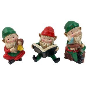 Vintage Homco Santa’s Elves Elf Figurines 5205 Set of 3 Christmas Toy Makers 4"